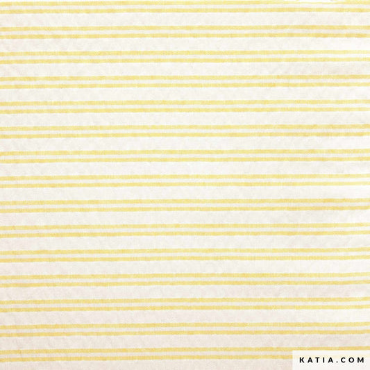 18" Remnant - Nautic Double Stripes Cotton Yellow & Ecru - Crinkle Cotton