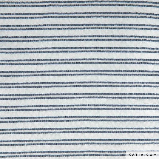 Nautic Double Stripes Cotton NAVY & ECRU - Crinkle Cotton