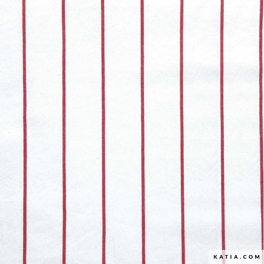 17" Remnant - Nautic Stripes - Red & Ecru - Woven Cotton