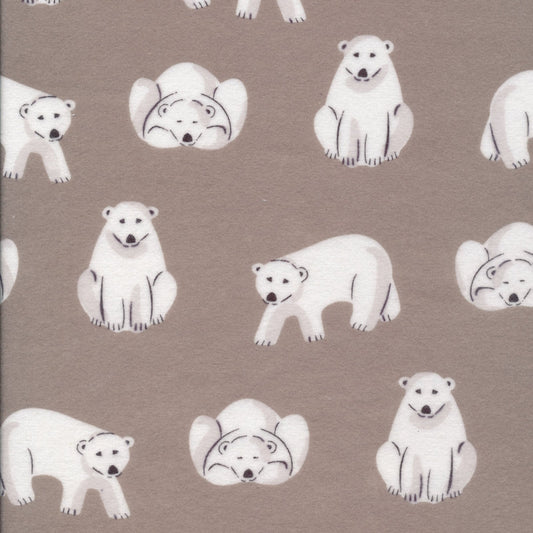54" Remnant - Polar Bears - Grey - Organic Cotton Flannel