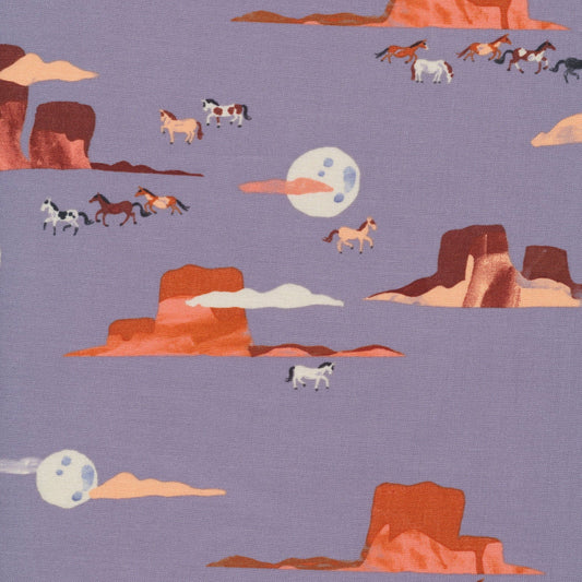 10" Remnant - Moonlit Mustangs -  Arid Wilderness - Organic Quilting Cotton Fabric - GOTS