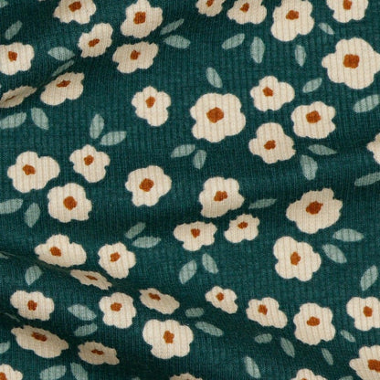 Ditsy Flowers - Green - Rib Jersey Knit
