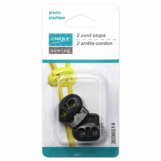 UNIQUE SEWING 2 Hole Cord Stops - Black - 2 pcs