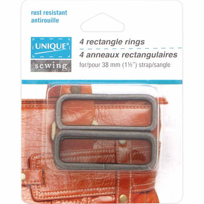 UNIQUE SEWING Rectangle Ring - Metal - 38mm (1.5″) - Gunmetal - 4 pcs.