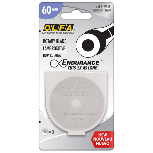 Olfa - 60mm Endurance Rotary Blade - Cuts twice as long - 2 pack