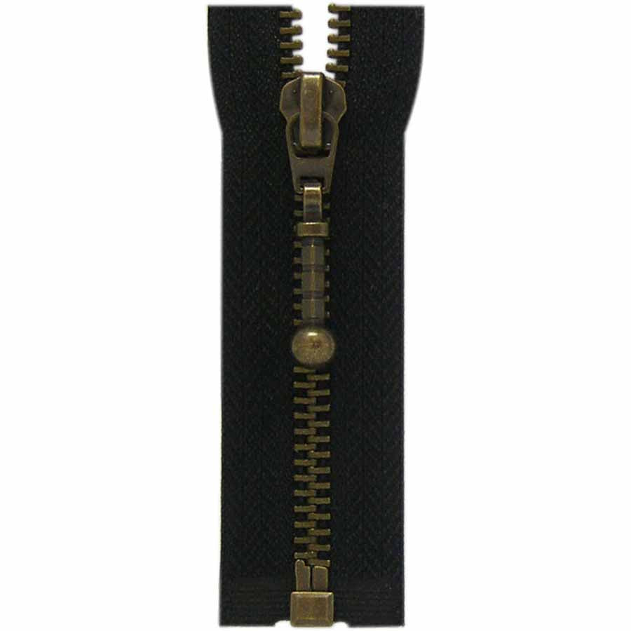 Antique Brass - #5  Outerwear Open Ended Separating Jacket Zipper - 50cm (20″) - Black