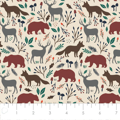 Woodland Wildlife - Cream - Cotton FLANNEL Fabric