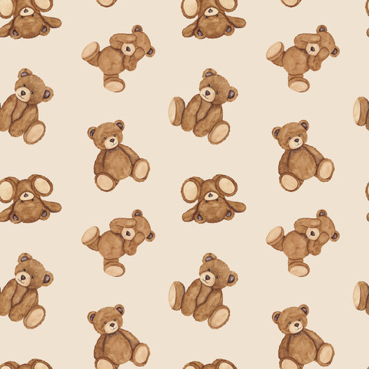 Digitally Printed Watercolor Cotton Jersey Knit - Teddy Bear