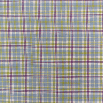 Yarn Dyed European Linen Plaid - Green, Purple & Blue Check