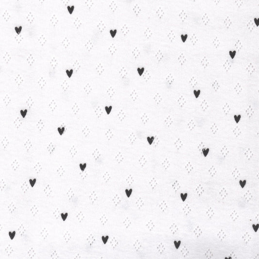 9" Remnant - Hearts - Pointelle Printed Knit - GOTS Certified Organic Cotton - White -