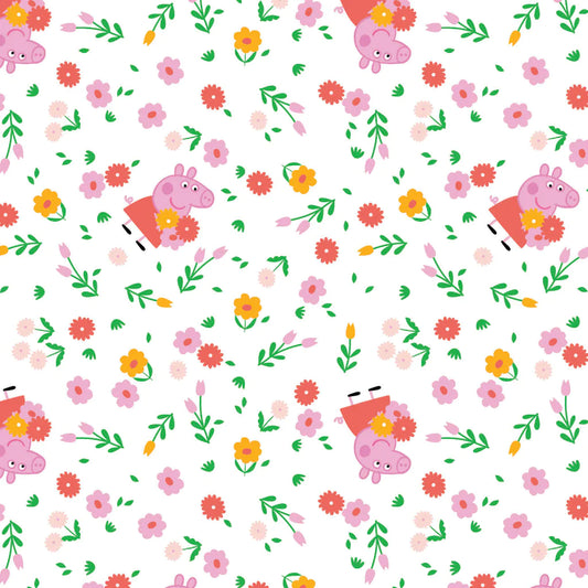 Peppa Bunches of Flowers - White - Cotton FLANNEL Fabric