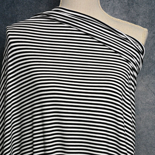 Bamboo Cotton Jersey - Black/White Stripes 4mm