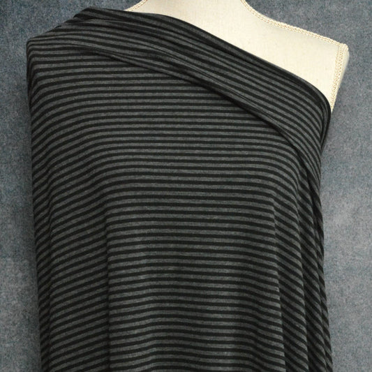Bamboo Cotton Jersey - Charcoal/Black Stripes 4mm