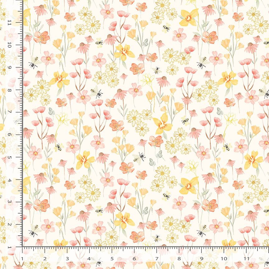 Flying Bee & Florals - Cotton Fabric