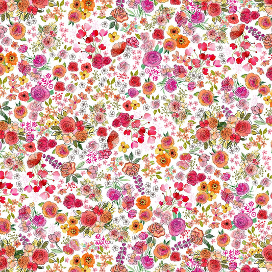 Sewing Large Florals - White - Cotton Fabric