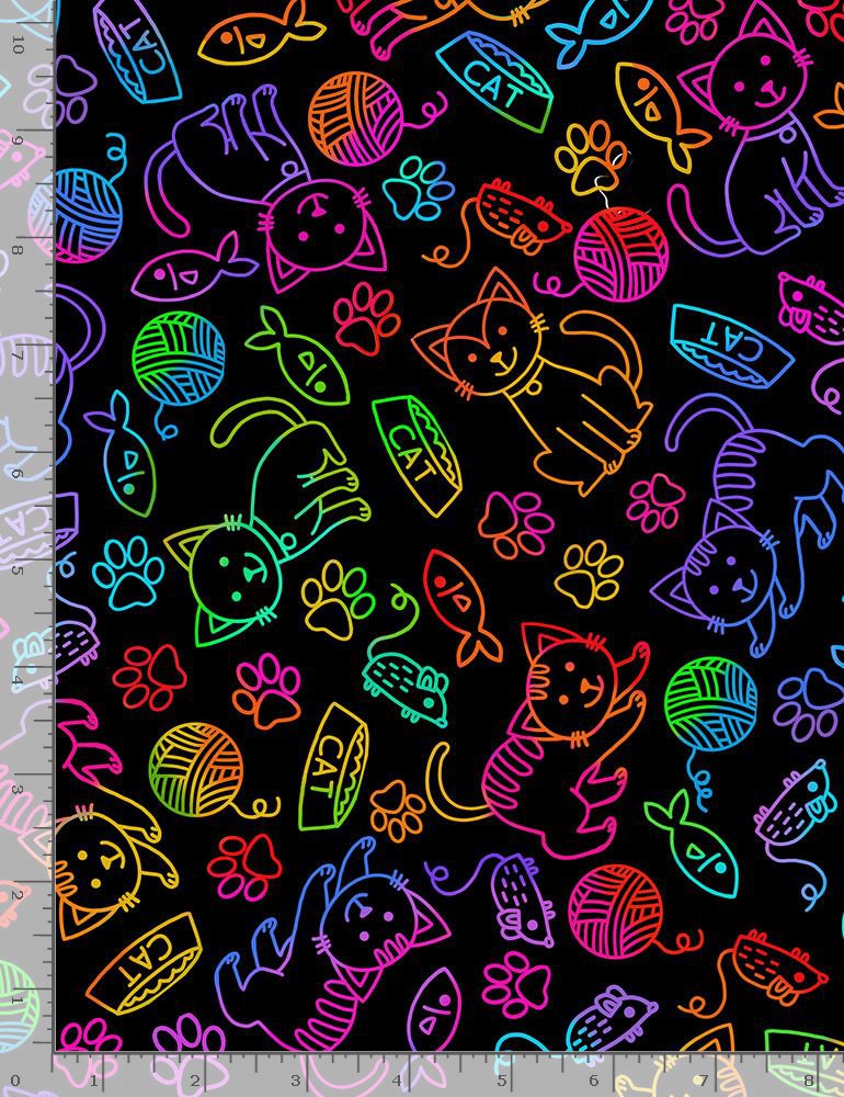 Crazy Cats - Rainbow - Cotton Fabric