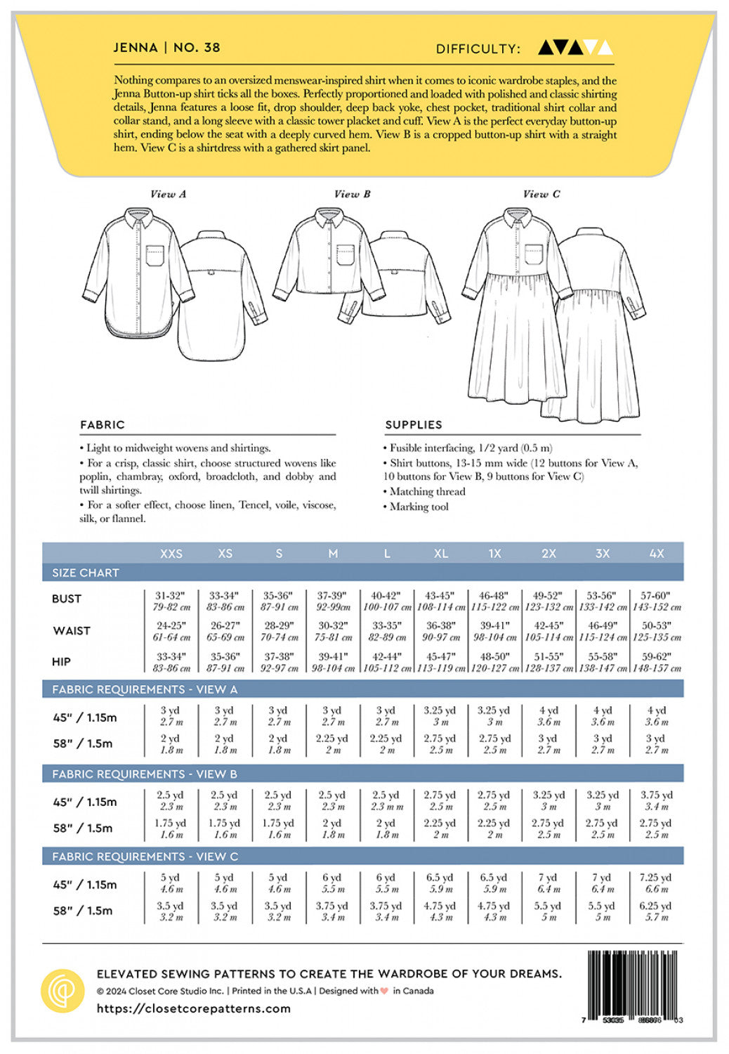 Jenna Button Up Shirt & Dress - By Closet Core Patterns