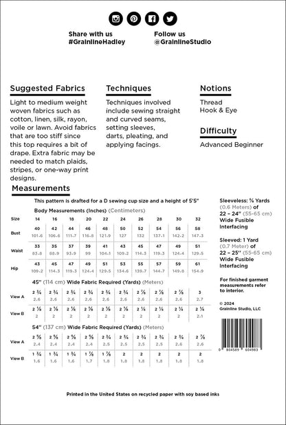 The Hadley Top Pattern - 14 - 32 - Grainline Studio