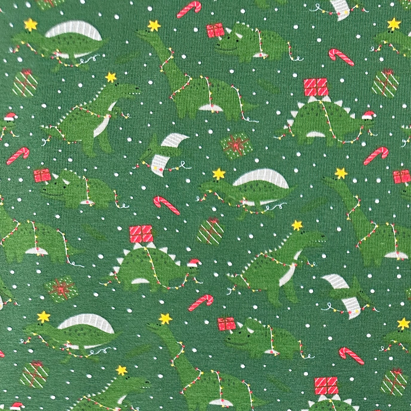 Dinosaur Christmas - Green - Cotton Euro Jersey Knit – Riverside