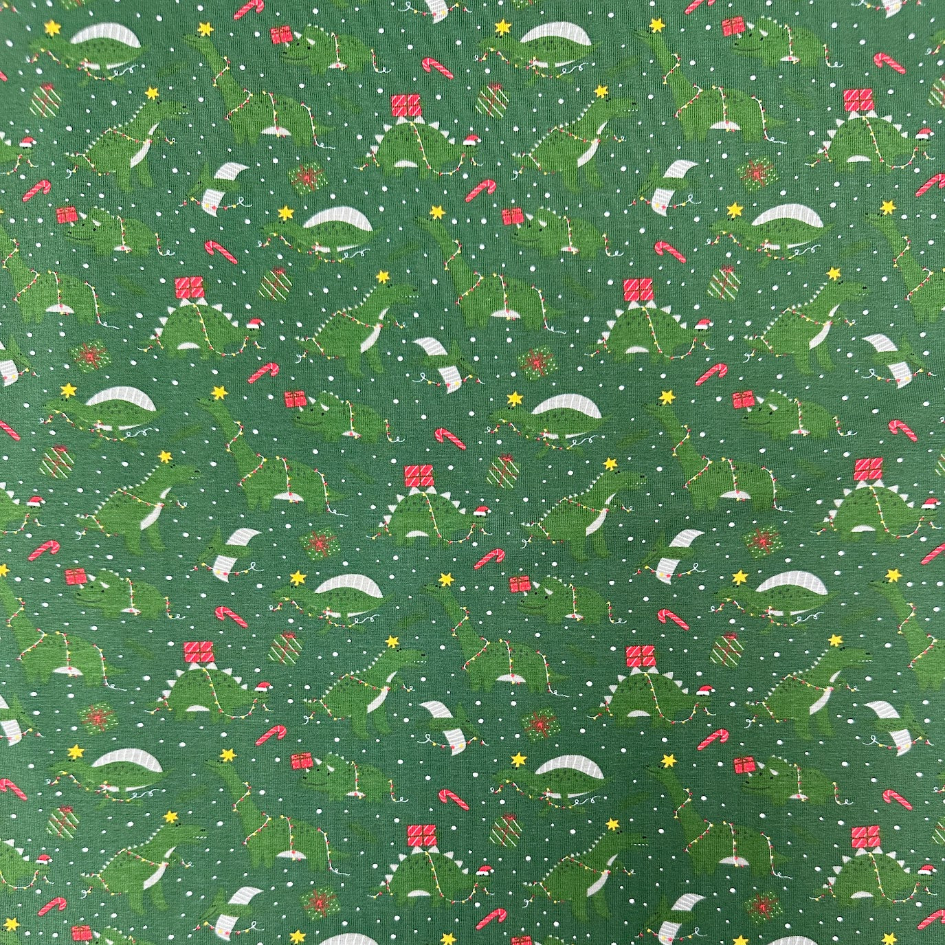 Dinosaur Christmas - Green - Cotton Euro Jersey Knit