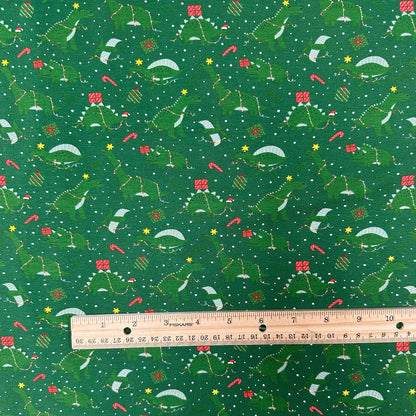 Dinosaur Christmas - Green - Cotton Euro Jersey Knit