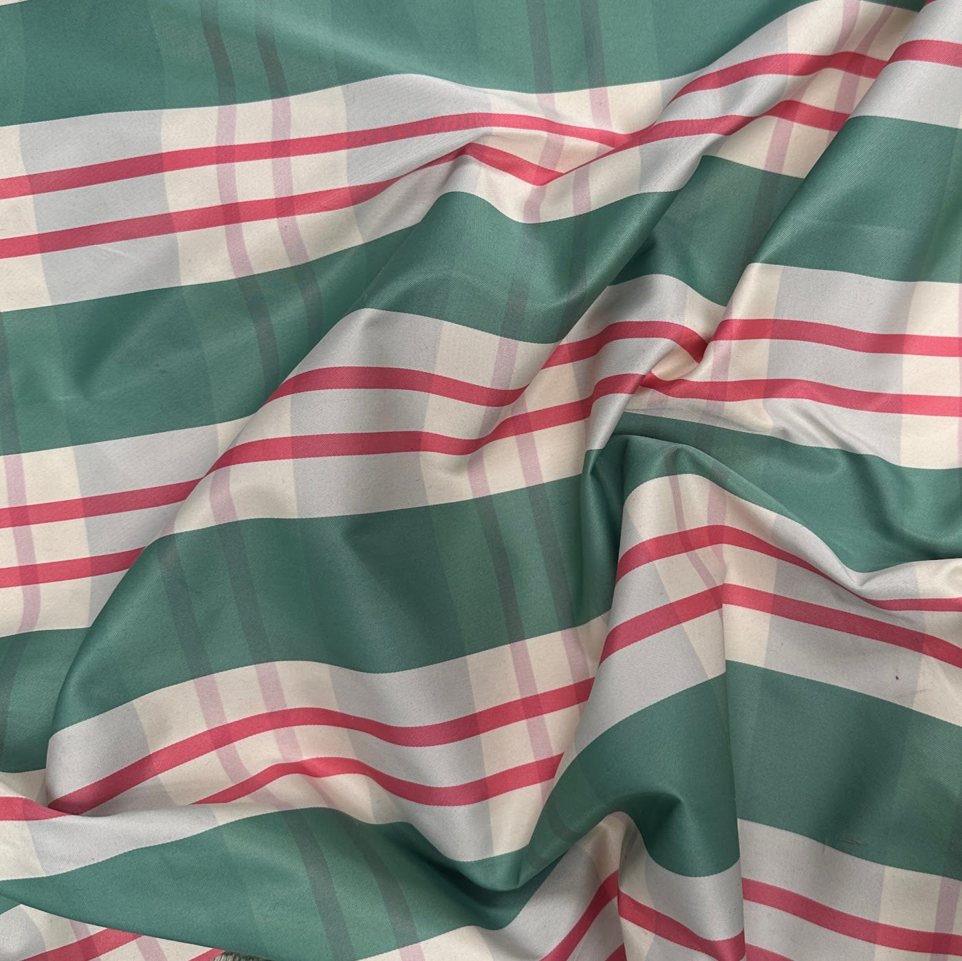 Green and Red Plaid Polyester Taffeta - Deadstock