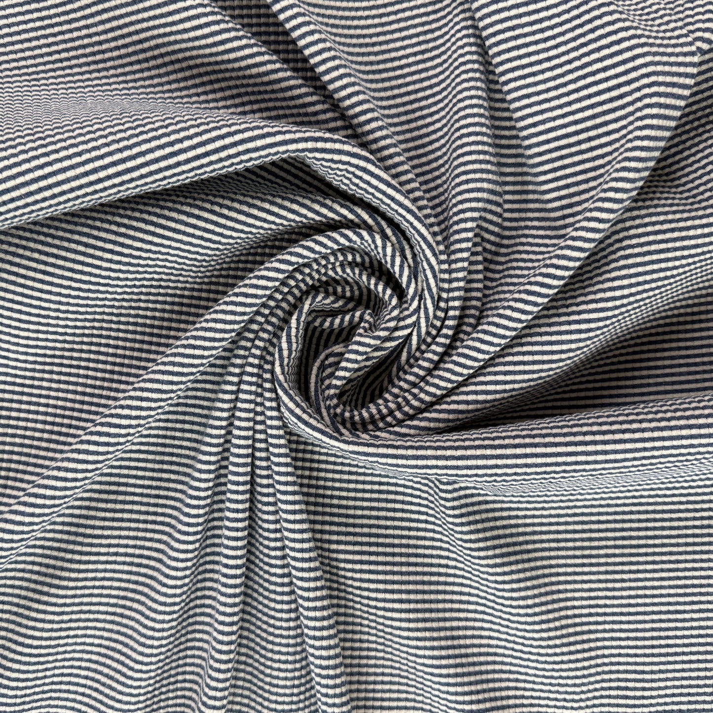 58" Remnant - Knit Cotton - Navy & Ivory Stripe - Film Studio Deadstock