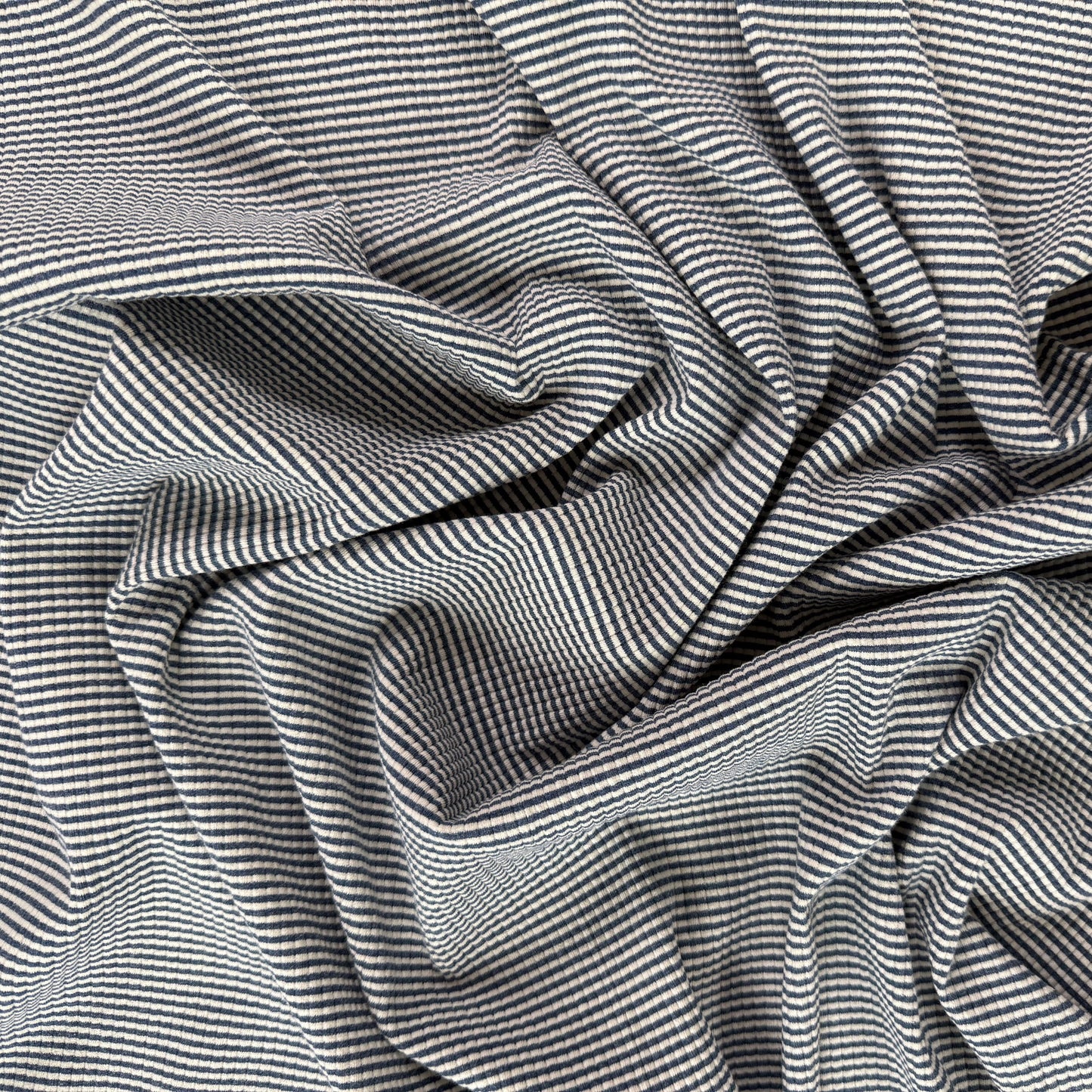 58" Remnant - Knit Cotton - Navy & Ivory Stripe - Film Studio Deadstock