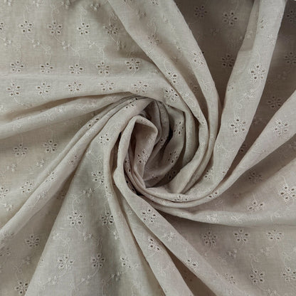 Embroidered Eyelet Cotton Voile - Flower Vines - Taupe