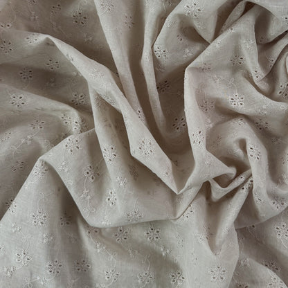 Embroidered Eyelet Cotton Voile - Flower Vines - Taupe