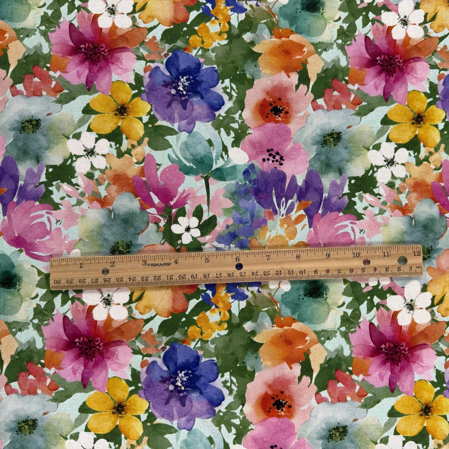 Watercolour Florals - Green, Pink & Orange -  Linen Blend Slub