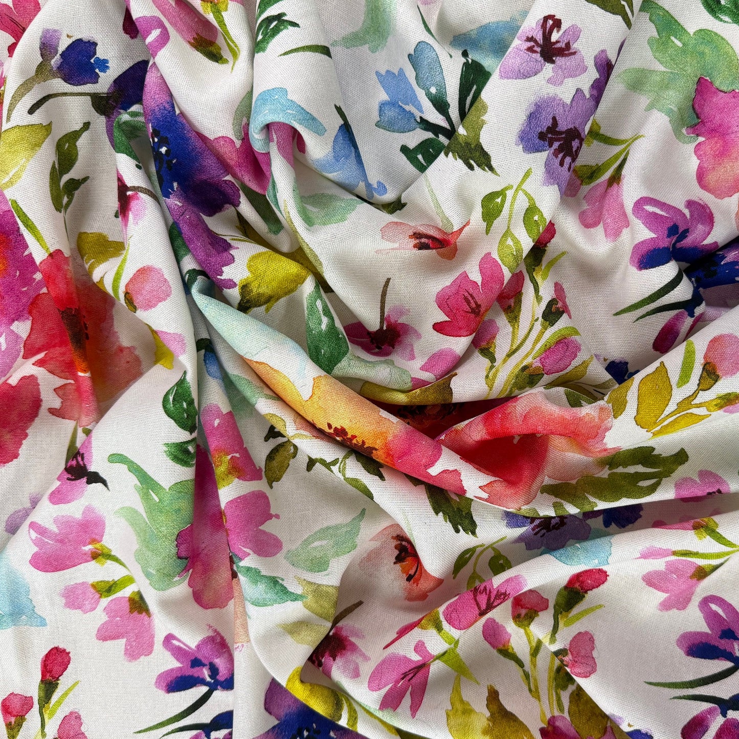 Large Watercolour Florals - Pink, Purple & Ivory -  Linen Blend Slub