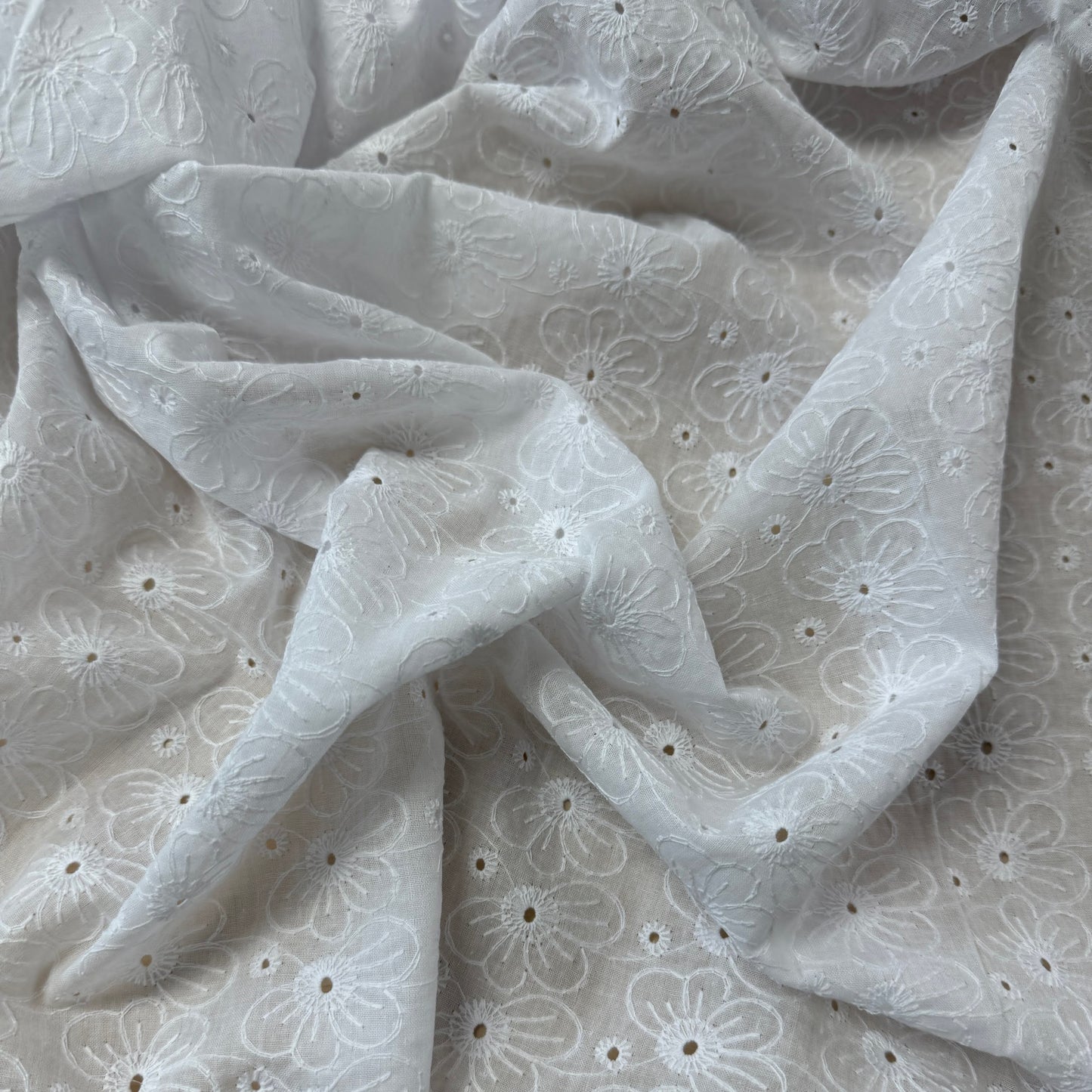 Embroidered Eyelet Cotton Voile - Medium Flowers - Ivory