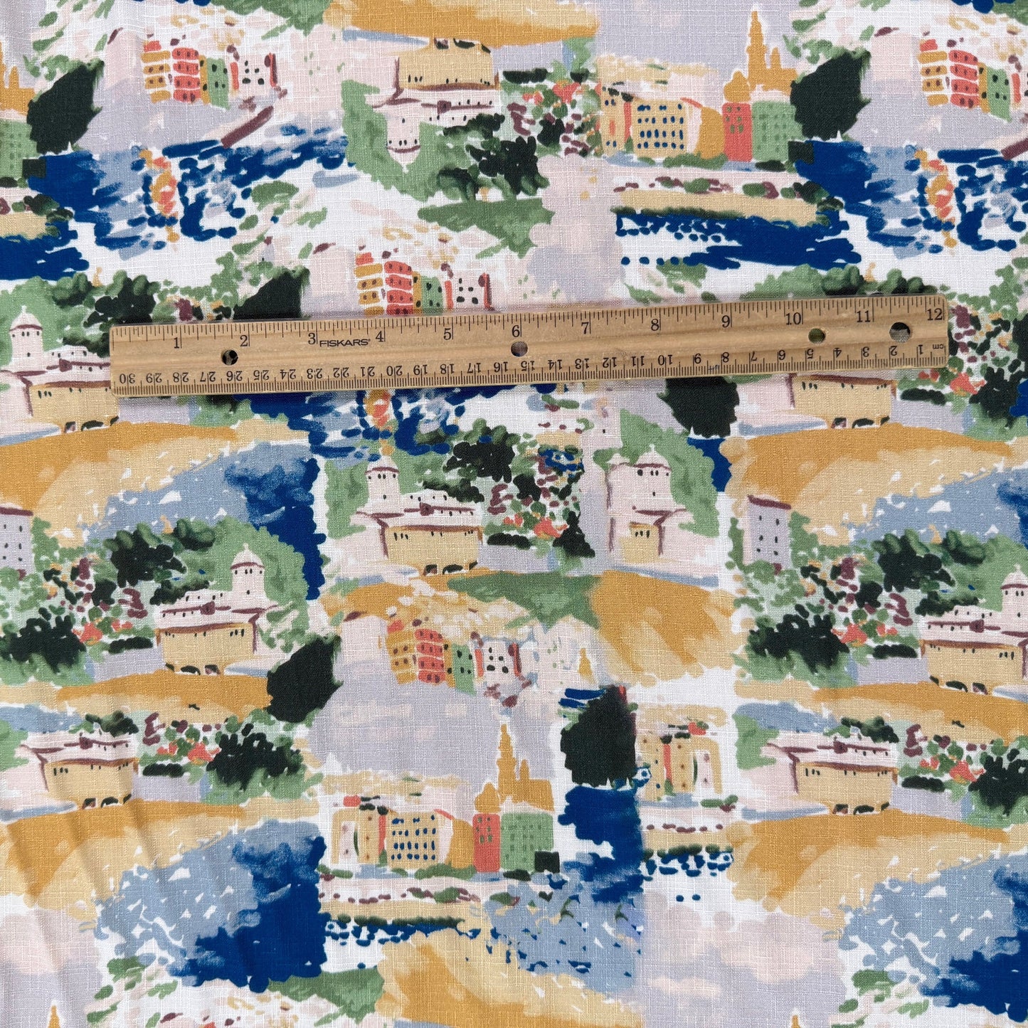 Rayon Slub Digital Print - Coastal Town