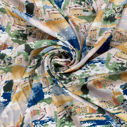 Rayon Slub Digital Print - Coastal Town