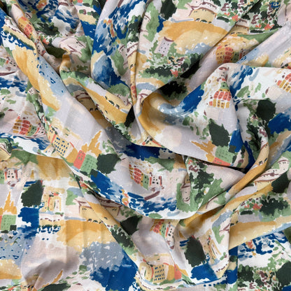 Rayon Slub Digital Print - Coastal Town