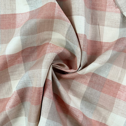 Yarn Dyed 100% Linen Plaid - Red and Cream Check - 59"