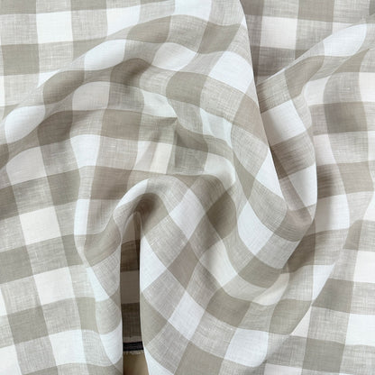 Yarn Dyed 100% Linen Plaid - Beige White Check - 59"