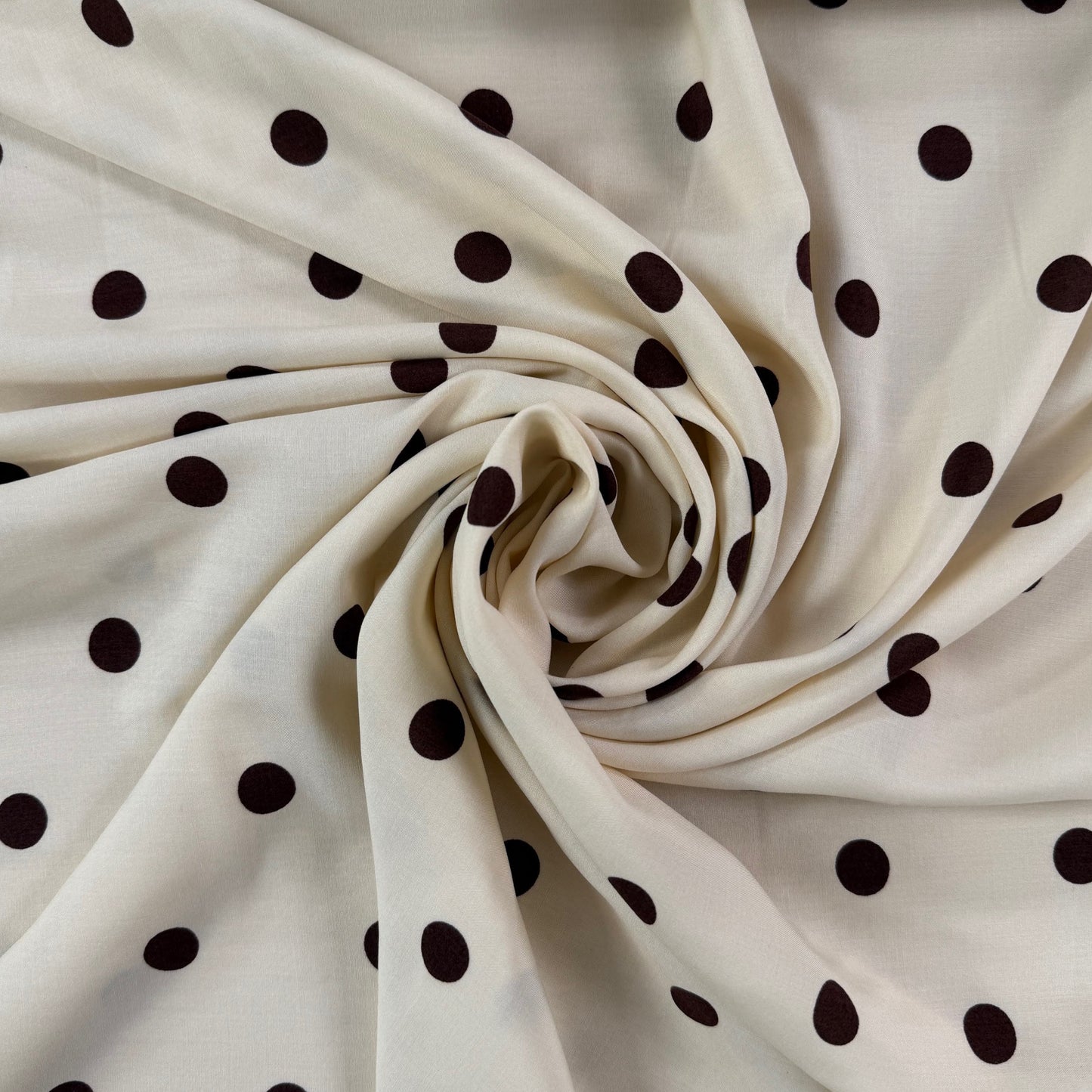 Rayon Poplin - Ivory & Brown Polka Dot