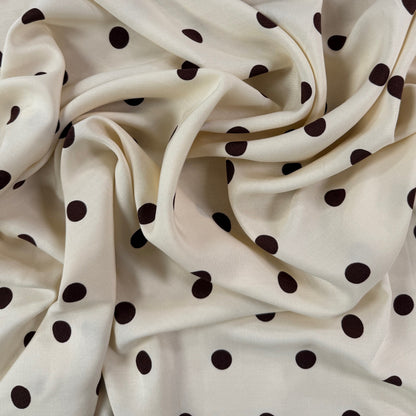 Rayon Poplin - Ivory & Brown Polka Dot