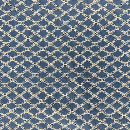 Cotton Embroidered Lattice Denim - Indigo