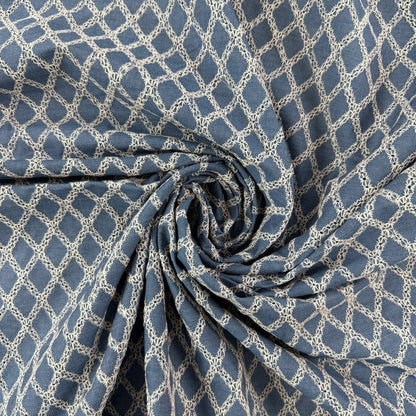 Cotton Embroidered Lattice Denim - Indigo