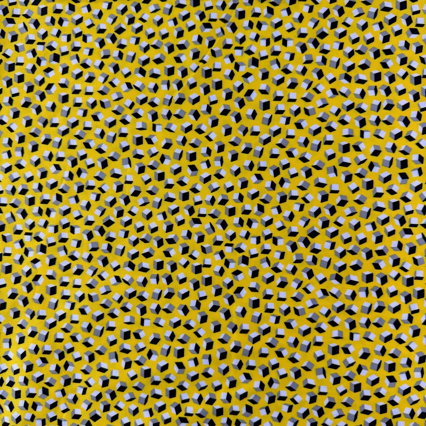 Stretch Cotton - Yellow Geometric Cubes - Film Studio Deadstock