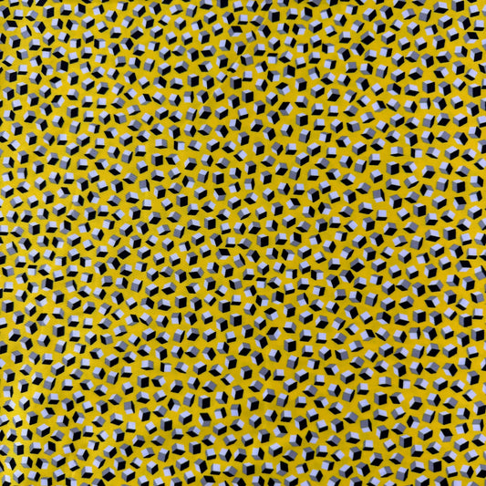 Stretch Cotton - Yellow Geometric Cubes - Film Studio Deadstock