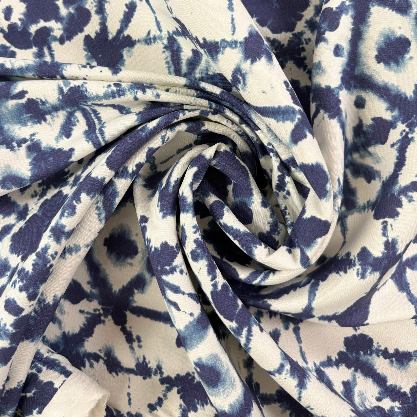 Stretch Linen & Rayon - Indigo & Ivory Shibori  - 44/46"