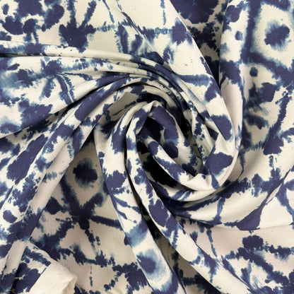 Stretch Linen & Rayon - Indigo & Ivory Shibori  - 44/46"