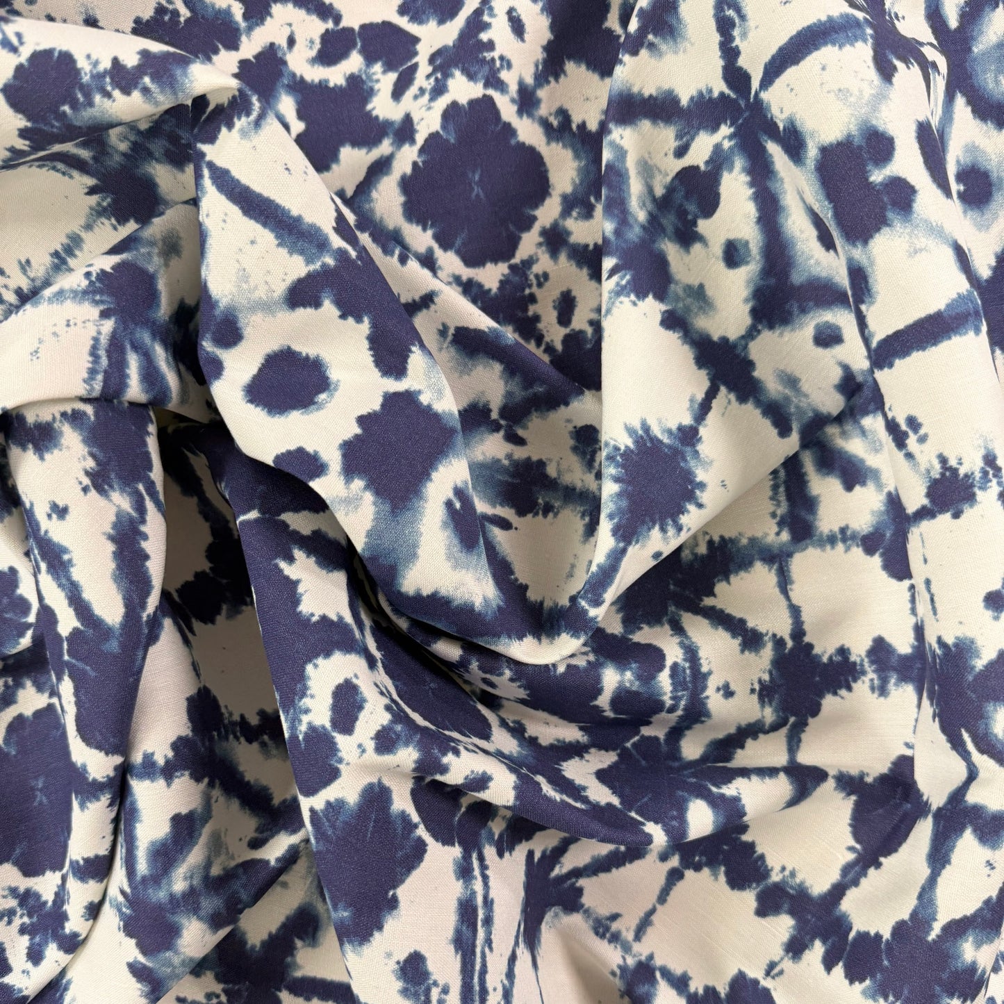 Stretch Linen & Rayon - Indigo & Ivory Shibori  - 44/46"