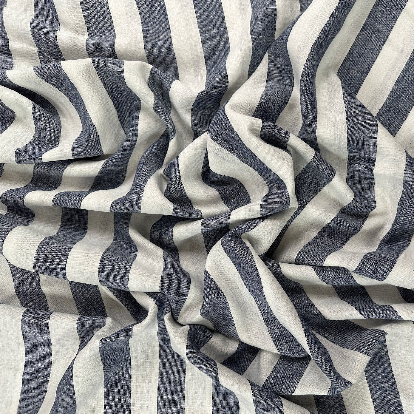 Cotton & Linen Yarn-dyed stripes - Navy & White