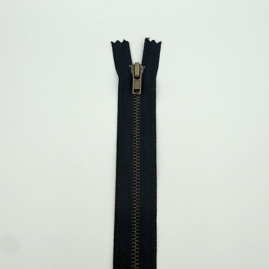 #3 Antique Brass Jean/ Pant Zippers - 8" - Black - Close Ended