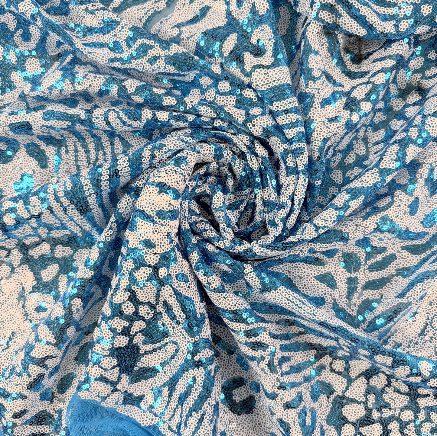 Sequins on Mesh Knit - Blue Zebra Print - Deadstock